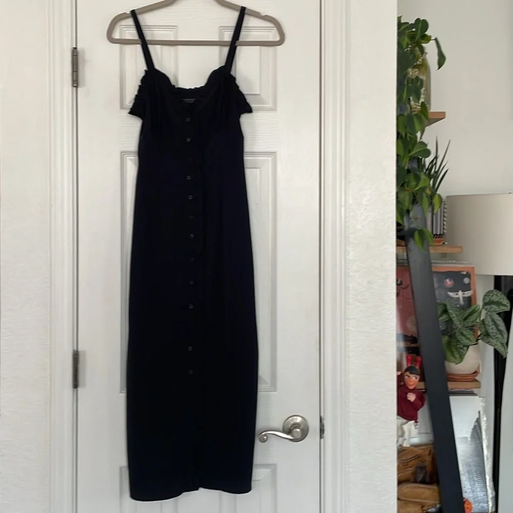 TOPSHOP Black Ruffle Button Down Slipdress Trim Midi Slip Dress! - Picture 5 of 9